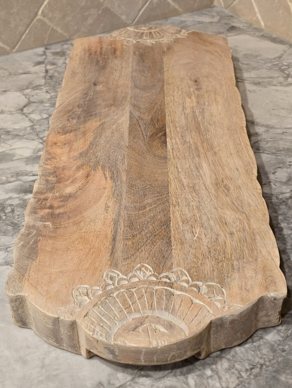 Anthropologie Hand Carved Large Wood Cutting Board Charcuterie Platter Bohemian